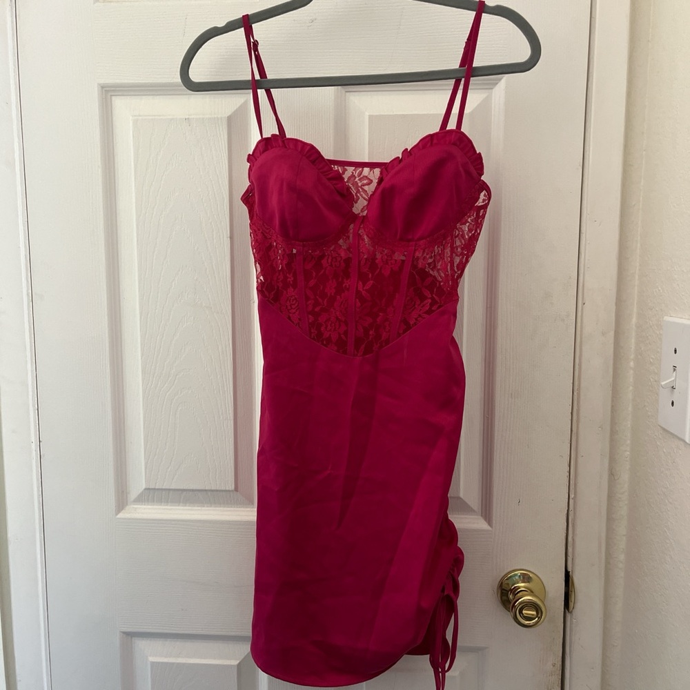 Cider Lace Mini Dress in Vibrant Pink